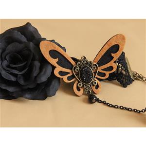 Gothic Black Lace Wristband Orange Butterfly Embellished Bracelet with Ring J18127